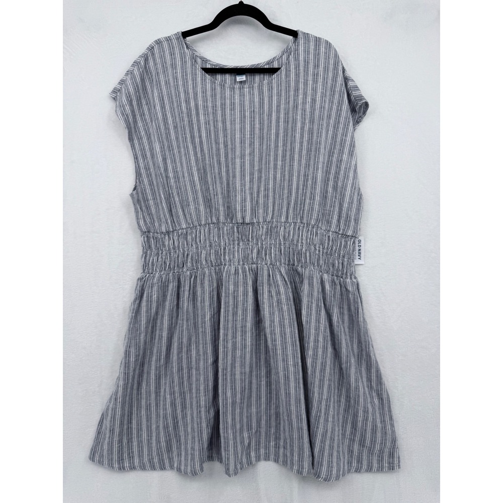 Old Navy XXL Blue Striped Linen Blend Smocked Waist Mini Dress Coastal Cowgirl